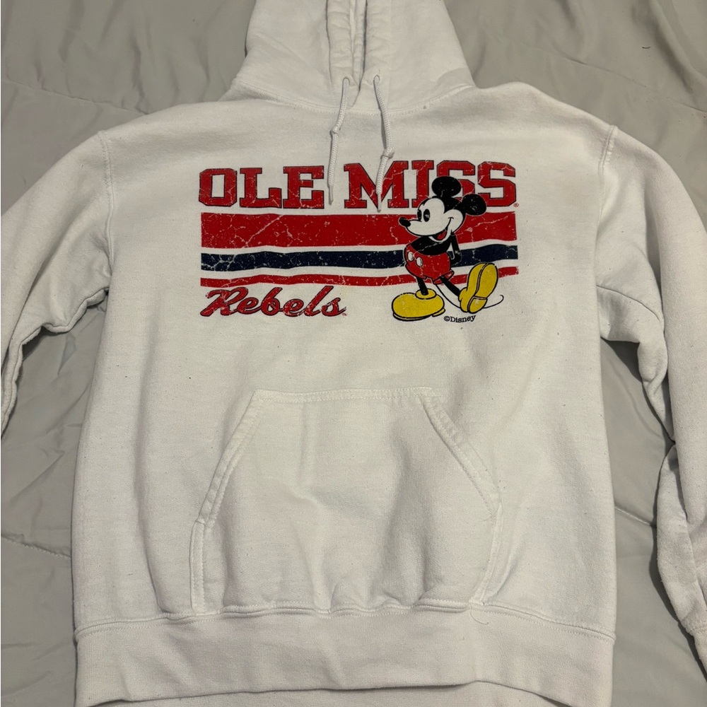 White Ole Miss Hoodie with Mickey Mouse Design